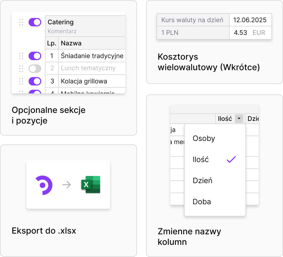 Personalizuj i eksportuj kosztorysy